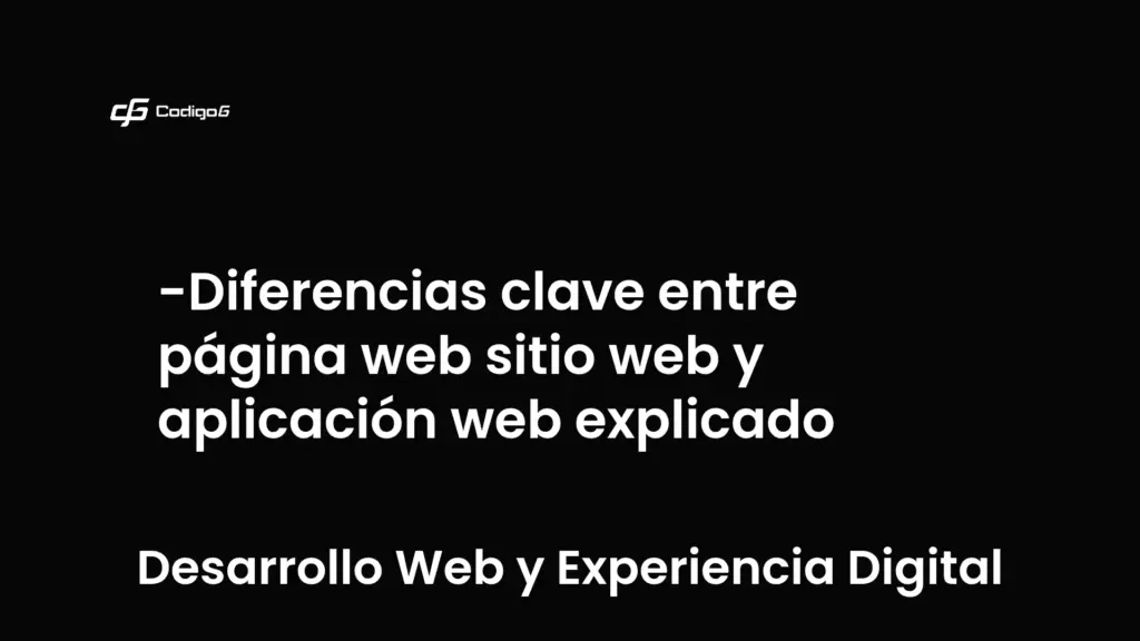 imagen destacada del post con un texto en el centro que dice Diferencias clave entre página web sitio web y aplicación web explicado y abajo del texto aparece la categoria del post que es Desarrollo Web y Experiencia Digital